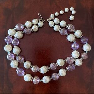 Rare Vintage LISNER Purple Bubble Bead & Pearl Multistrand Choker Necklace; 15”